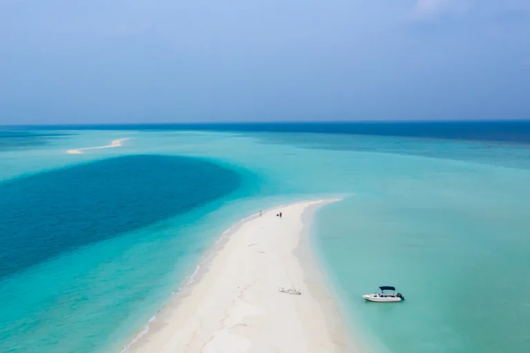 Aerial view of a tropical island in the Maldives