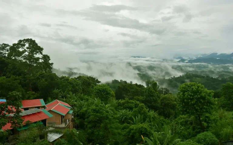 Green hills and houses in Sajek Valley, Bangladesh