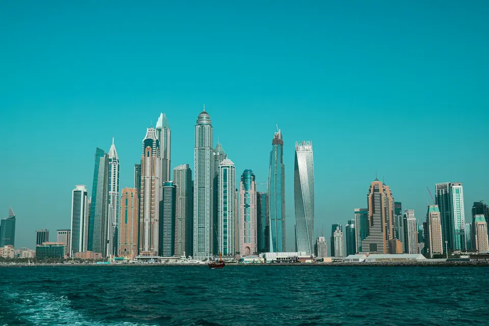 Dubai Marina skyline across the water